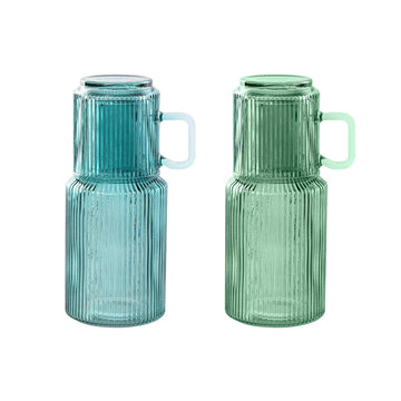 Bouteille d'eau Home ESPRIT Bleu Vert Verre 1 L (2 Unités)