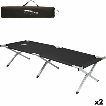 Lit de camping Aktive Noir 190 x 42 x 64 cm Pliable (2 Unités)