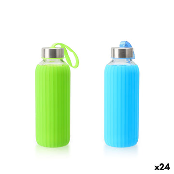 Bouteille d'eau Bewinner verre Silicone 400 ml 7 x 7 x 19,8 cm (24 Unités)
